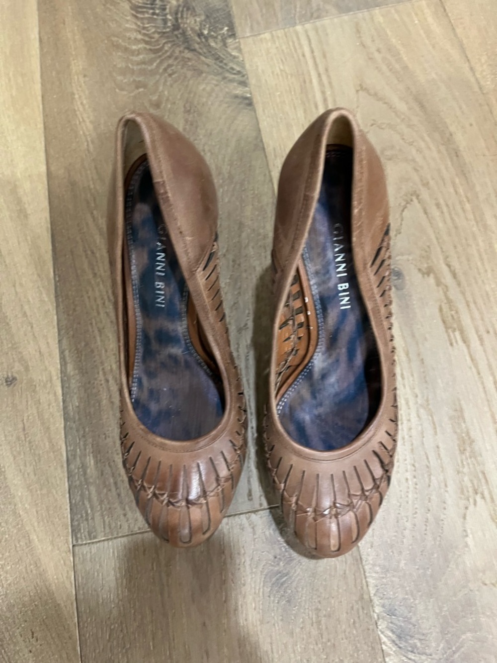 Gianni Bini Cognac Brown Woven Leather Flats